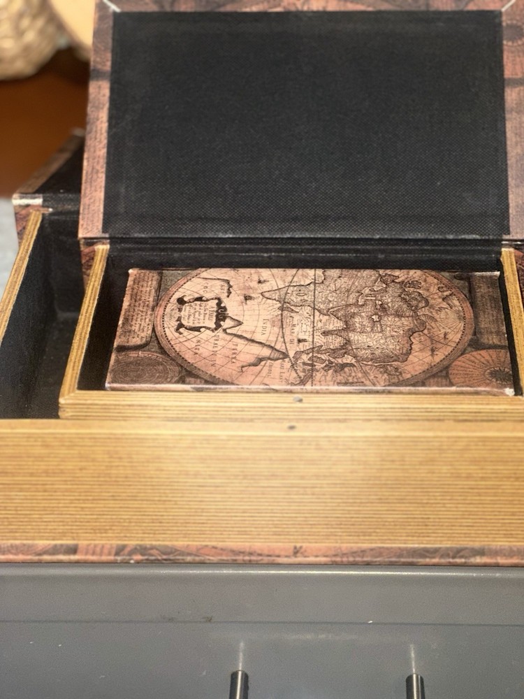 Decorative Book Boxes World Map Pattern Antique Book Invisible box with