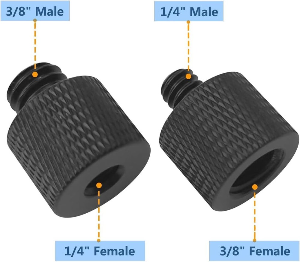 Threaded Tripod Screw Adapter Double Head Stud Standard Mounting Thread Black