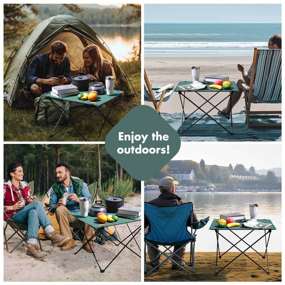 VILLEY Folding Camping Table Portable Beach Table With Aluminum Panel Large Size