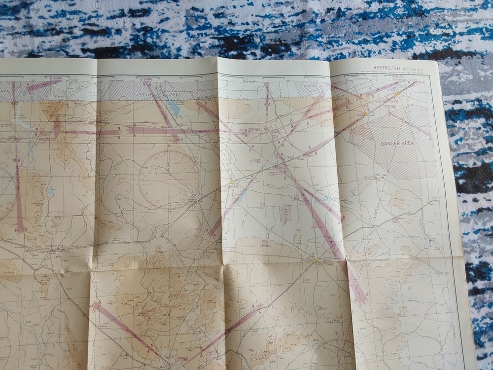 1944 WWII Sectional Aeronautical Chart Pilot Map El Paso, Marfa TX