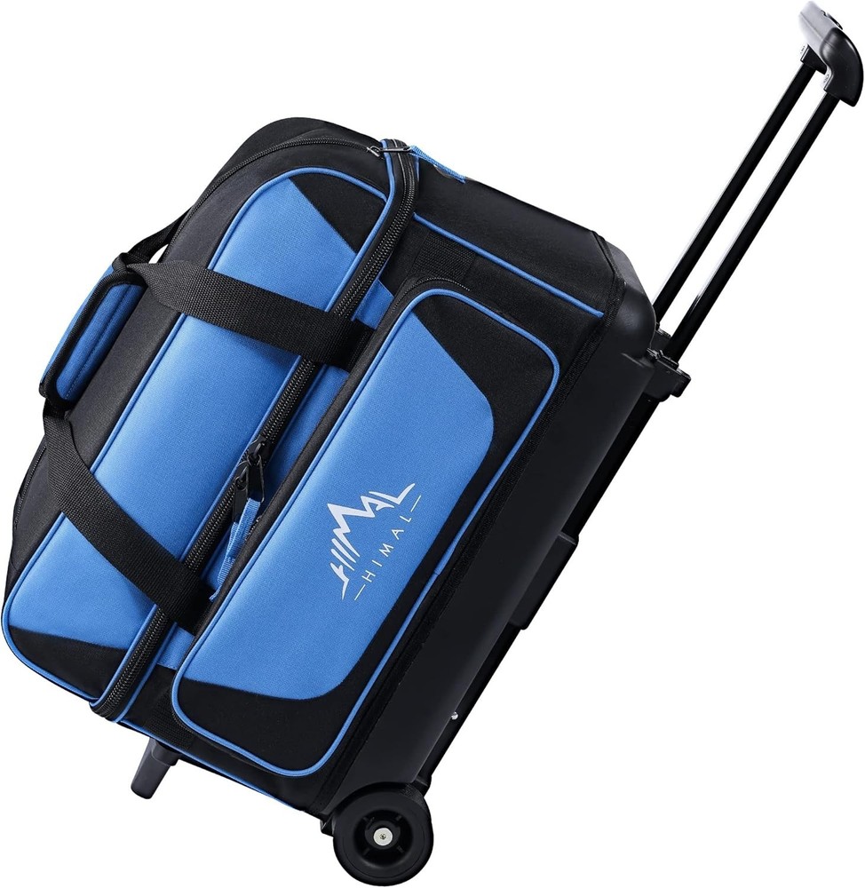 Double Roller 2 Ball Bowling Bag with Shoe Compartment, Retractable Handle, B...