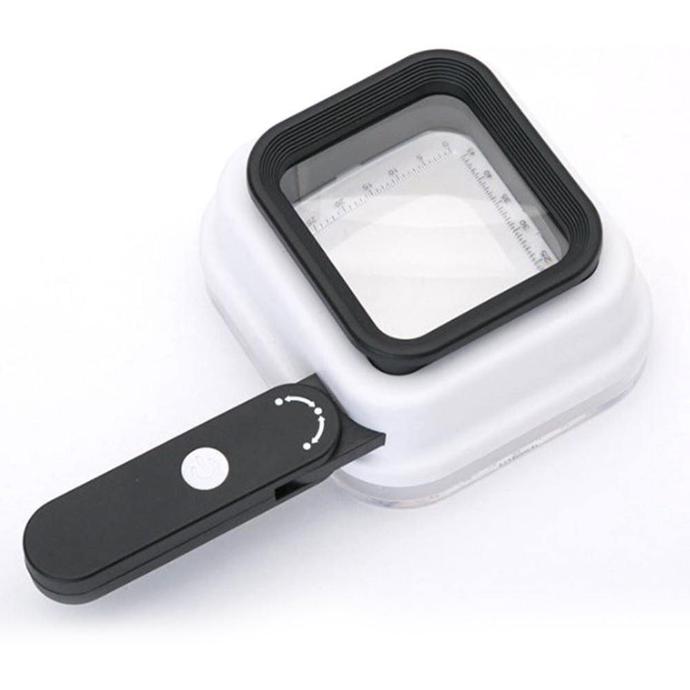 Multifunctional handheld folding magnifying glass with scale rotatable and LED