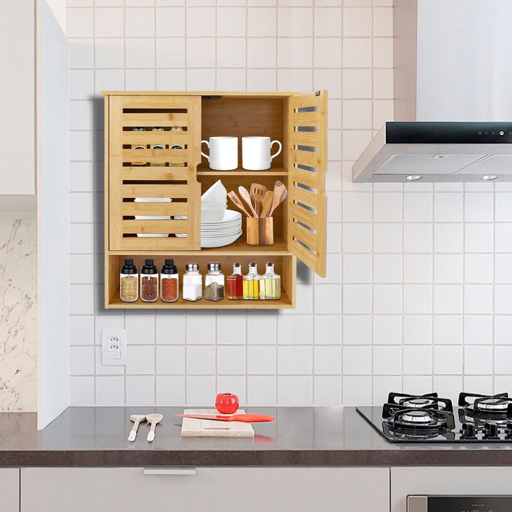 3-Layer Bamboo Storage Cabinets Modern Wall Mounted Decor Racks Storage Cabinets