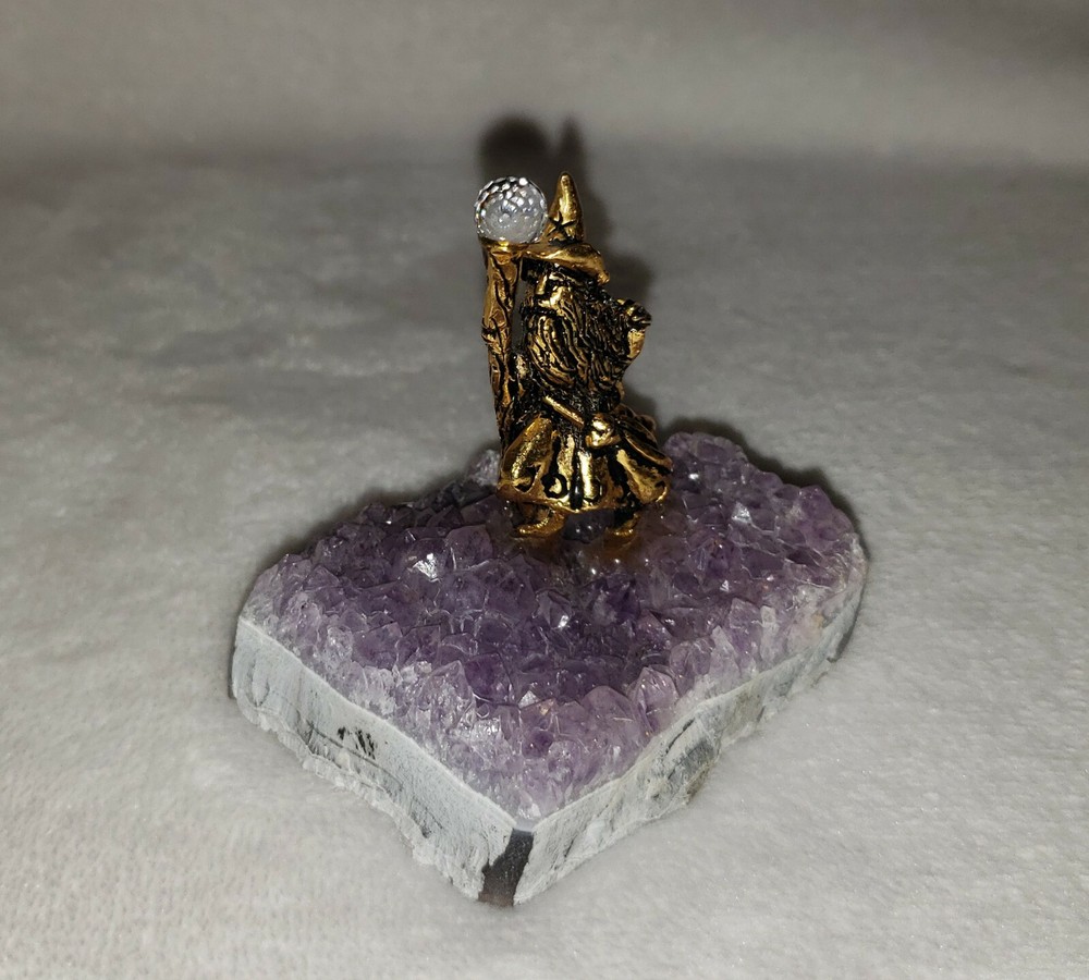 Gold Tone Wizard on Amethyst Crystal Base