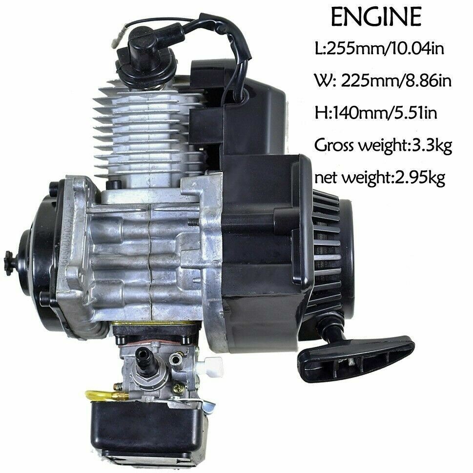 49cc 2 Stroke Pull Start Engine Motor + Exhaust Pipe For Quad Scooter ATV Buggy