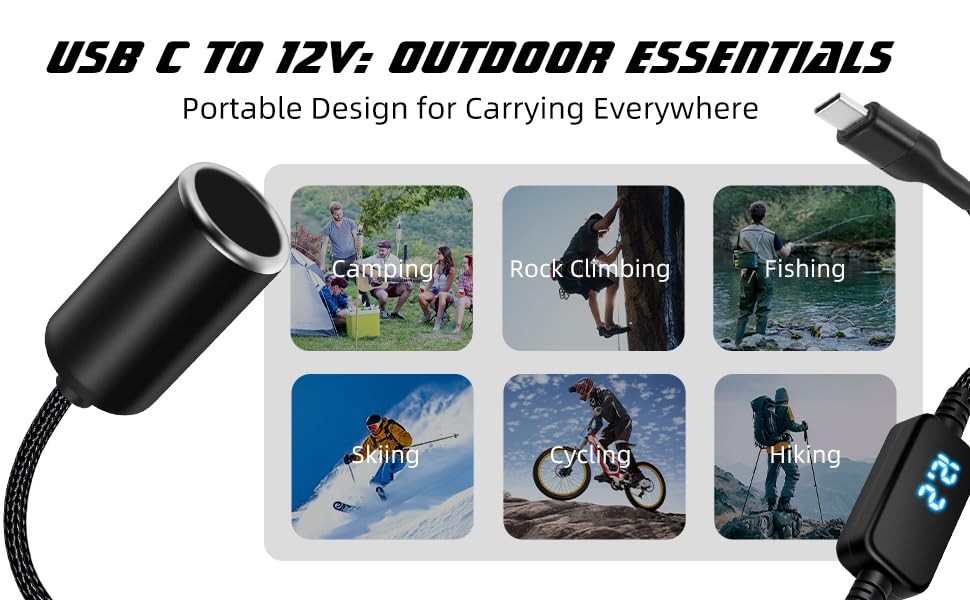 WYMECT USB C Male to 12V Cigarette Lighter Socket Adapter 18W Power Black