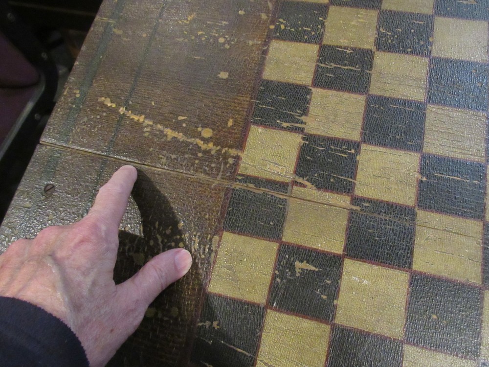 ANTIQUE ORIGINAL 1800's FOLDING CHESS CHECKERBOARD TABLE SOLID PLANK TOP