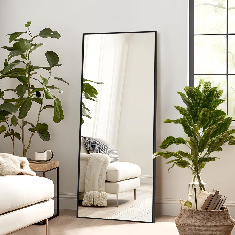 NicBex Full Length Mirror with Stand, 56"L x 19"W, Black (Rectangular)