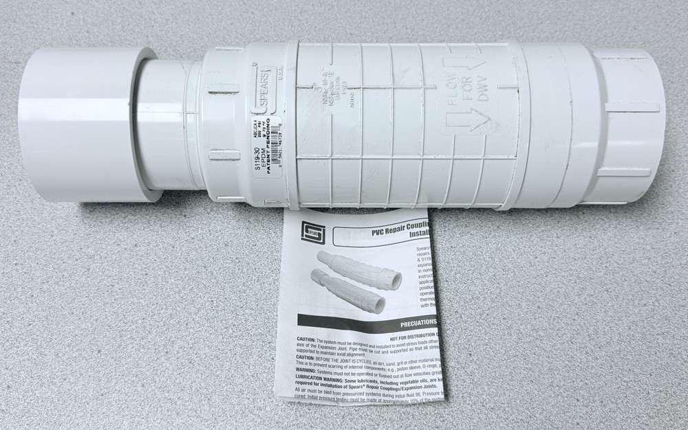 NEW Spears S119-30 3" Socket x Socket Schedule 40 PVC Repair Coupling