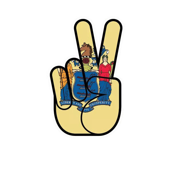 New Jersey State Shaped Peace Sign Sticker Decal