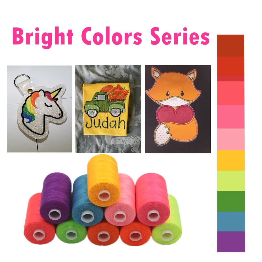 10 Spool All Purpose Sewing Thread Rainbow Series 1000 Yards Polyester Bobbin