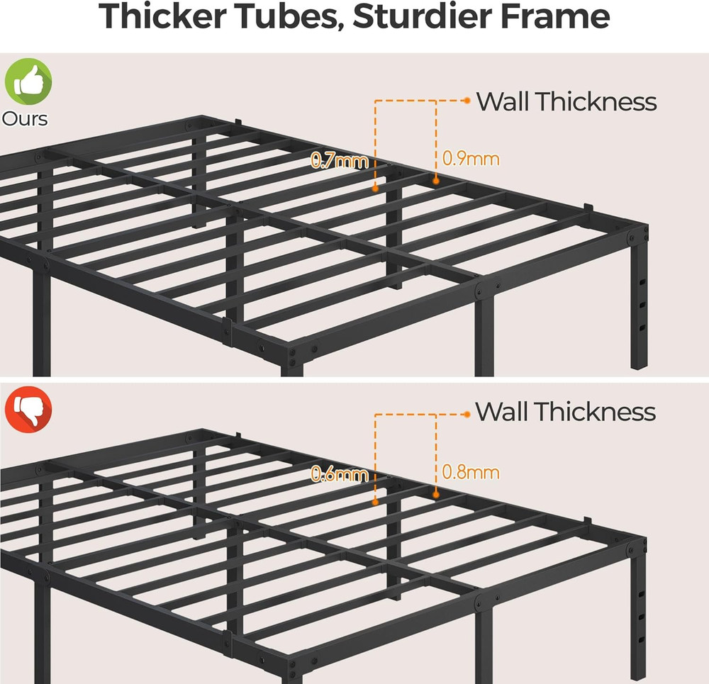 14" Metal Queen Platform Bed Frame with Storage, Easy Assembly, No Box Spring