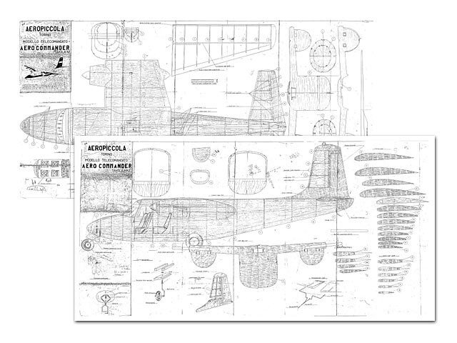 Aero Commander Twin Control Line 55" WS Model Airplane Printed Plans & Templates