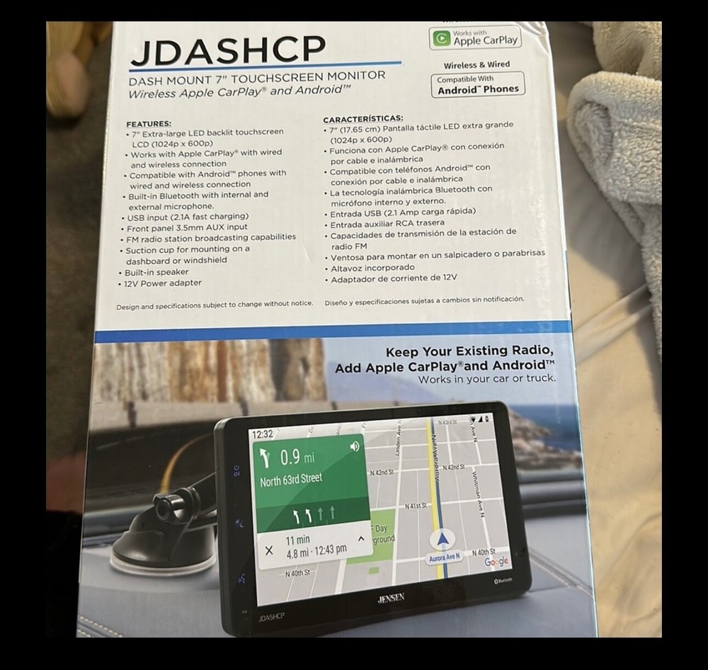 JENSEN JDASHCP 7-inch Portable Wireless Apple CarPlay Android Touchscreen | Dash