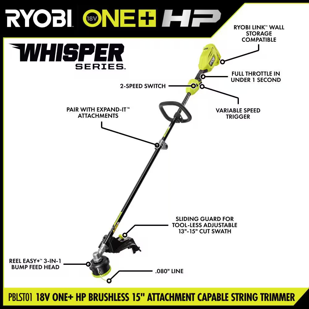 ONE+ HP 18V Brushless 15 In. Attachment Capable String Trimmer and Edger Attachm
