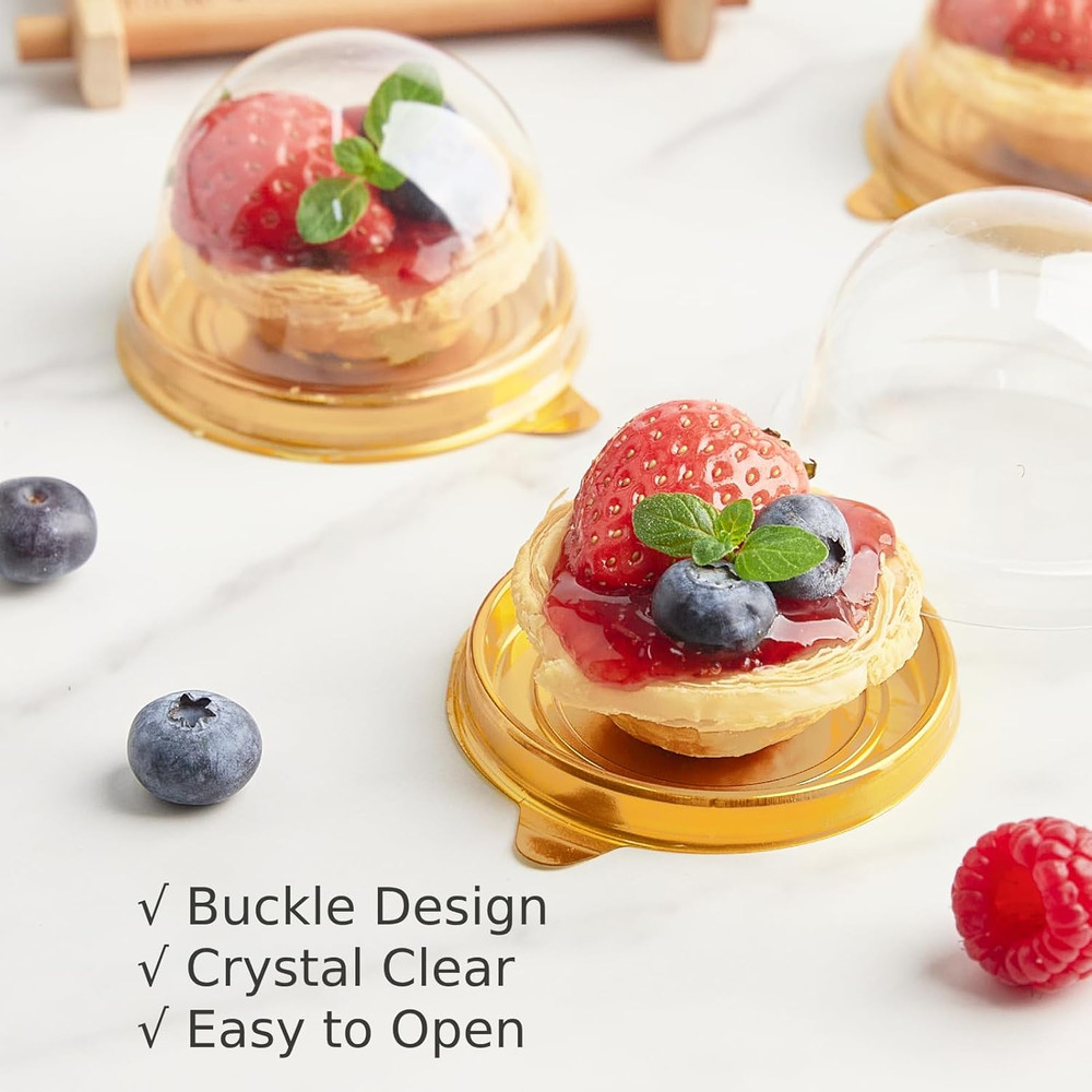 100 Pack Mini Cake Containers, Clear Plastic Small Cupcake Boxes with Dome Lids