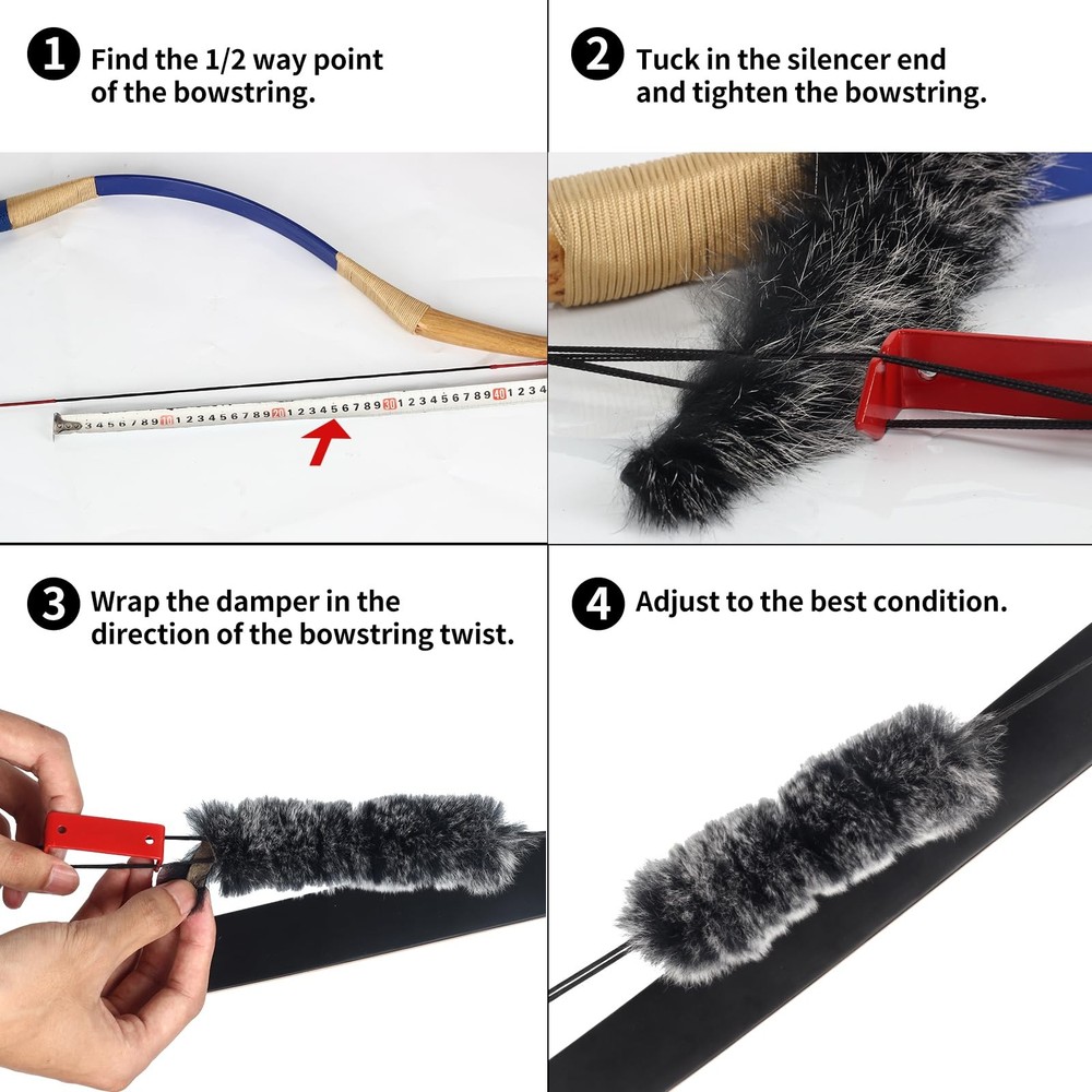 Archery Bow String Silencers - 2 Pair Rabbit Fur String Dampener & String Sep...