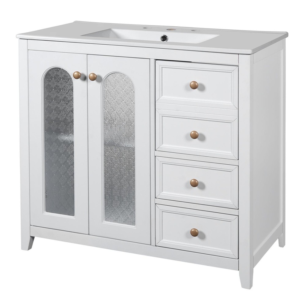 Stylish 36-Inch Bathroom Vanity with Sturdy MDF, Soft-Close Mechanism, Patterned
