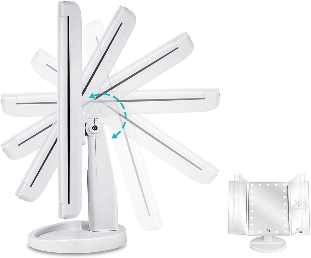 Floor Mount Tri-Fold Lighted Vanity Mirror with 21 LED Lights, Touch Screen