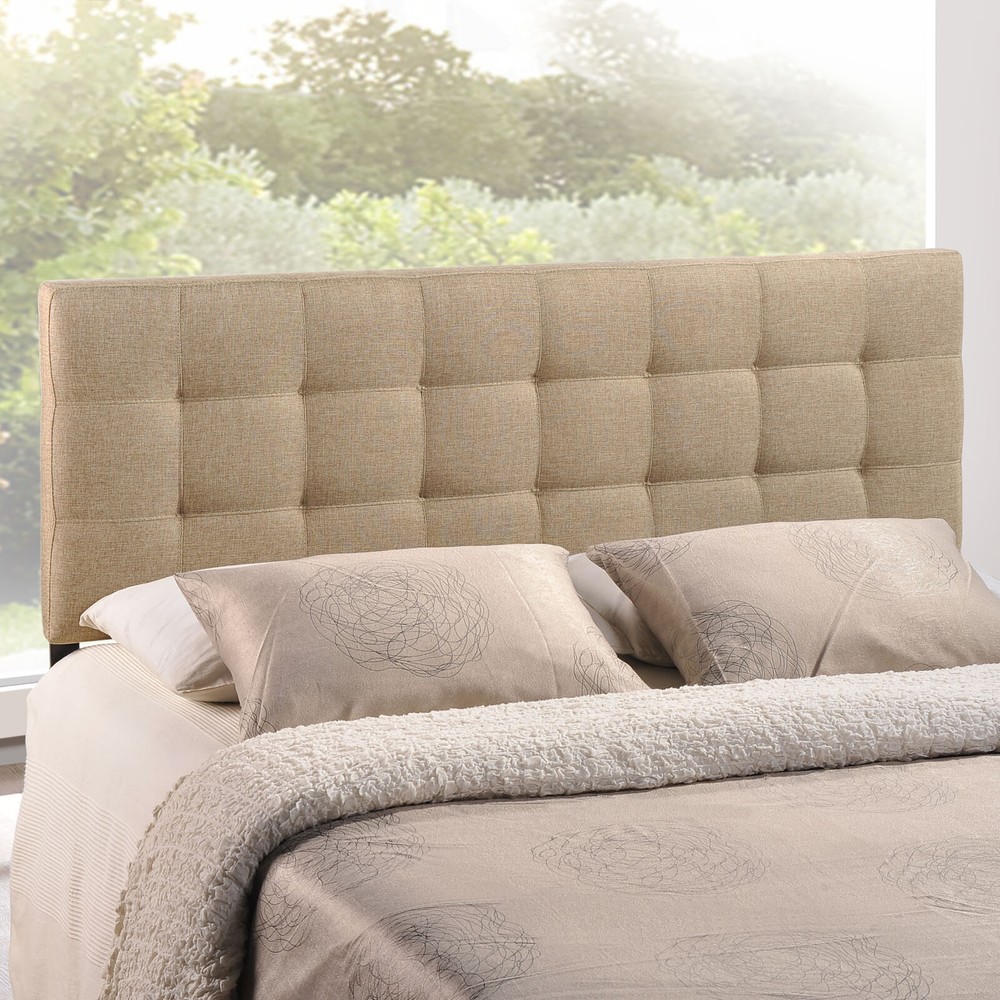 Modway Tufted Upholstered Fabric Square Full Size Headboard in Beige