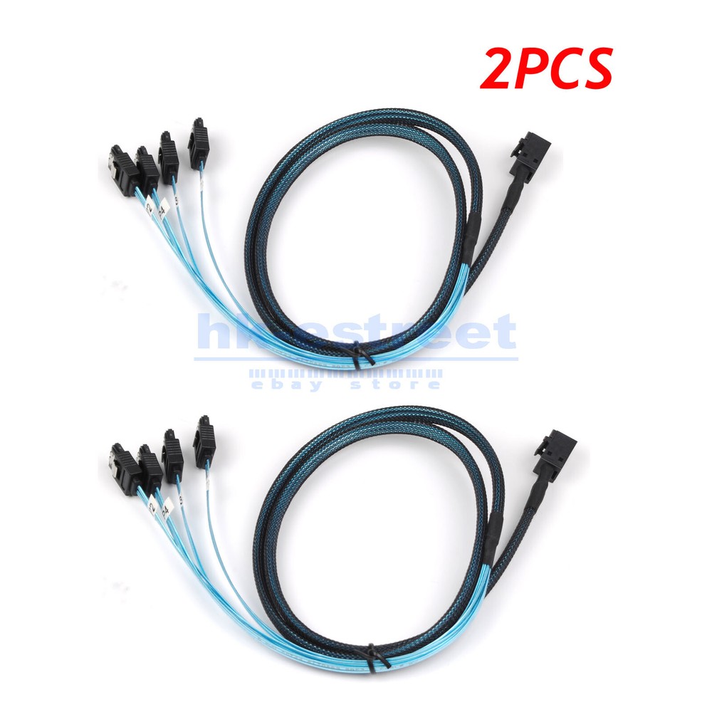 2PCS Mini SAS SFF-8643 to 4 SATA 7pin Hard Disk 6Gbps Data Server Raid Cable 1M
