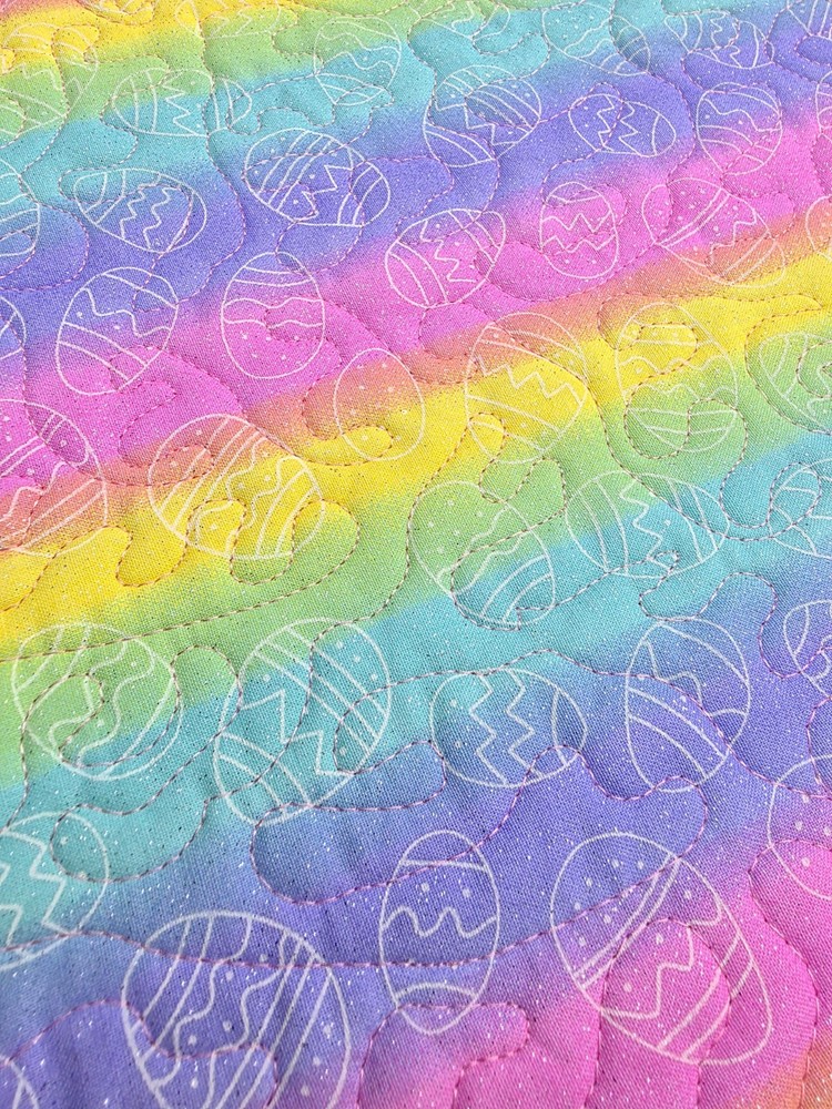 Handmade Quilted Table Runner Easter Eggs Rainbow glittered reversible bright