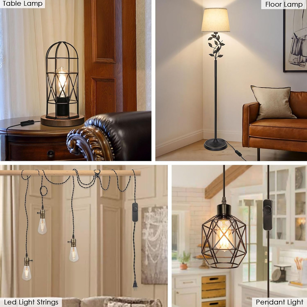 Inline Switch 2 Pack, Full Range Rotary Dimmer, Black Cord Switch Replacement fo