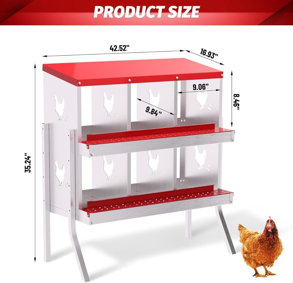 Chicken Nesting Box 6-10 Holes Cleanable, Pull Out Roll Away Metal Nesting Boxes