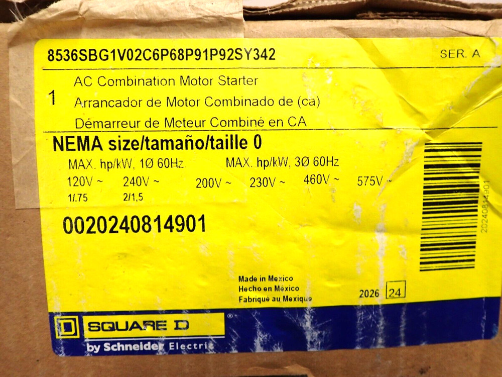 8536SBG1 SQUARE D AC COMBO MOTOR STARTER SEALED NEW