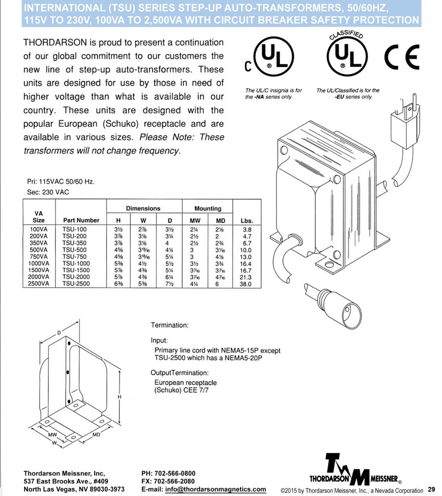 Thordarson TSU-350 Step-Up Auto Transformer
