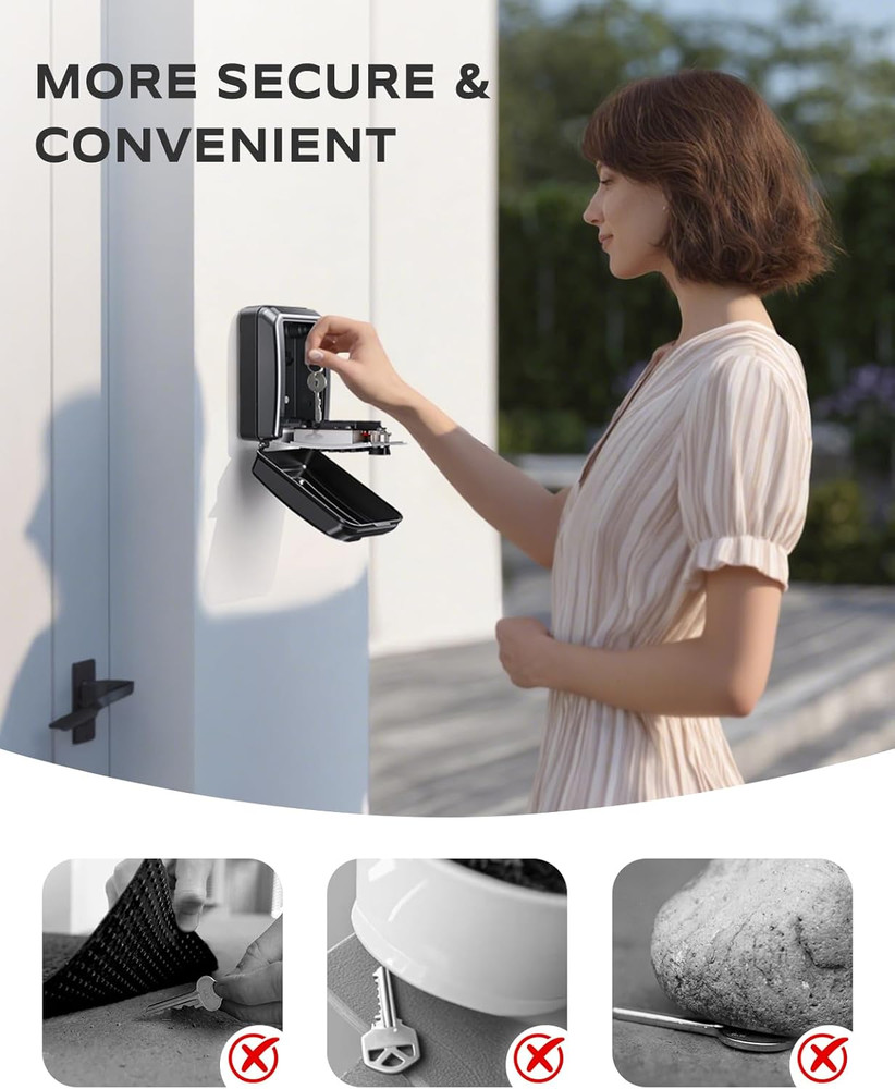 Wall-Mounted Key Lock Box, 12 Digit Combination Lock Box for Keys with Code, Lar