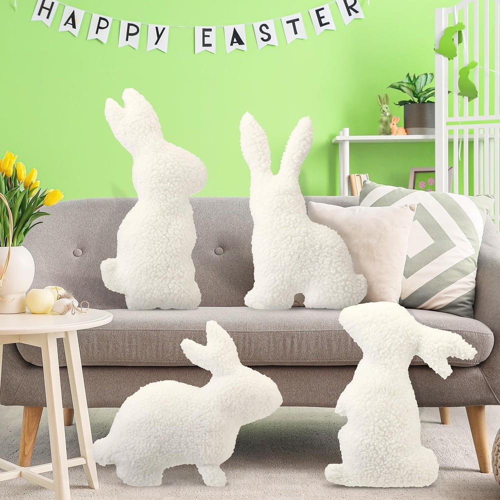 4 Pcs Easter Bunny Pillows Decorative Bunny Shaped Throw Pillow Wool White Soft