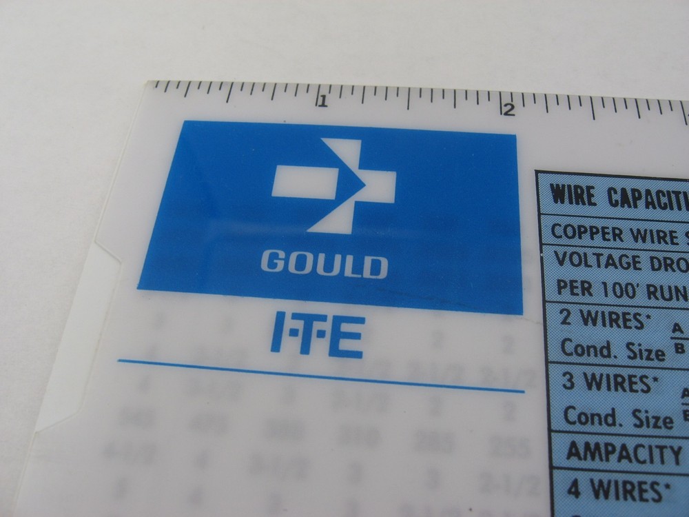 Vintage 1978 Gould ITE Wire Capacity Pocket Guide Electrical Reference Ruler