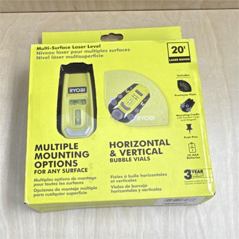 Ryobi ELL1750 Multi-Surface Laser Level Yellow Horizontal & Vertical Vials