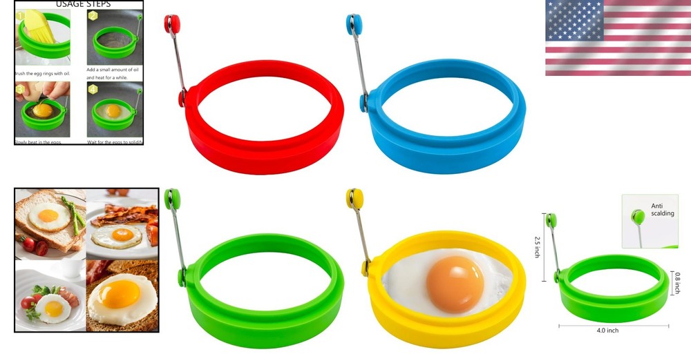 Egg Ring Set, Silicone Egg Ring Molds, Fried Egg Rings and Non-Stick Egg Cooker
