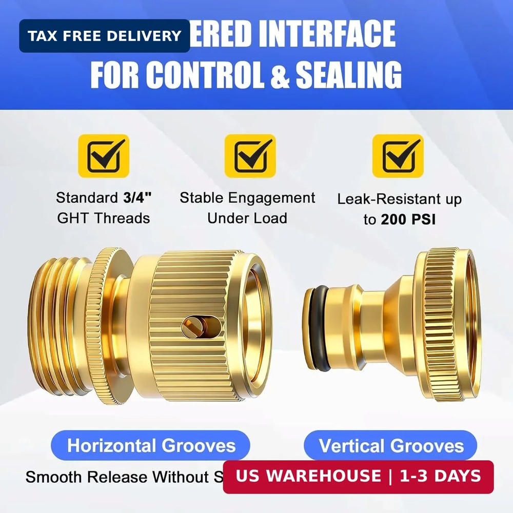 Garden Hose Quick Connect Fitting, 3/4 Inch GHT Solid Brass Quick Release Hose C