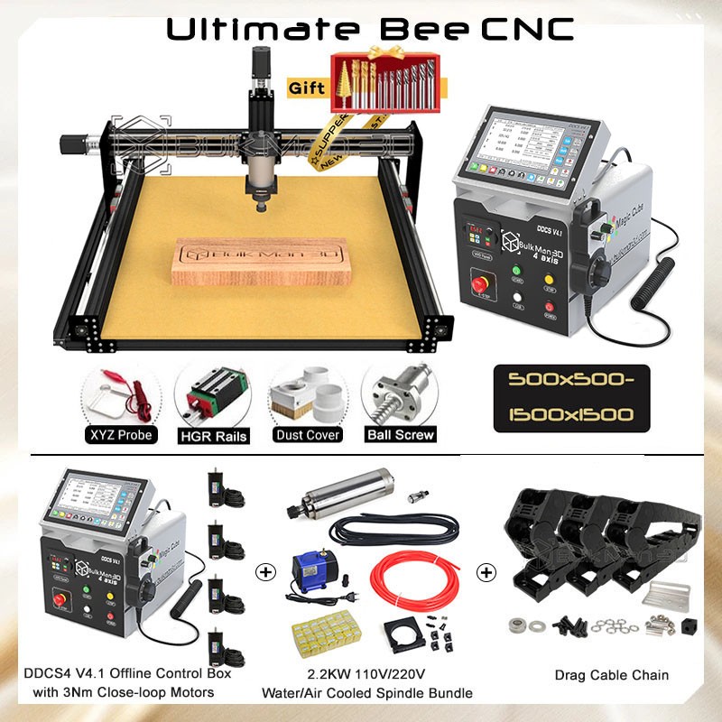 Black ULTIMATE Bee with DDCSV4.1 4Axis Offline Control CNC Engraving Router Kit