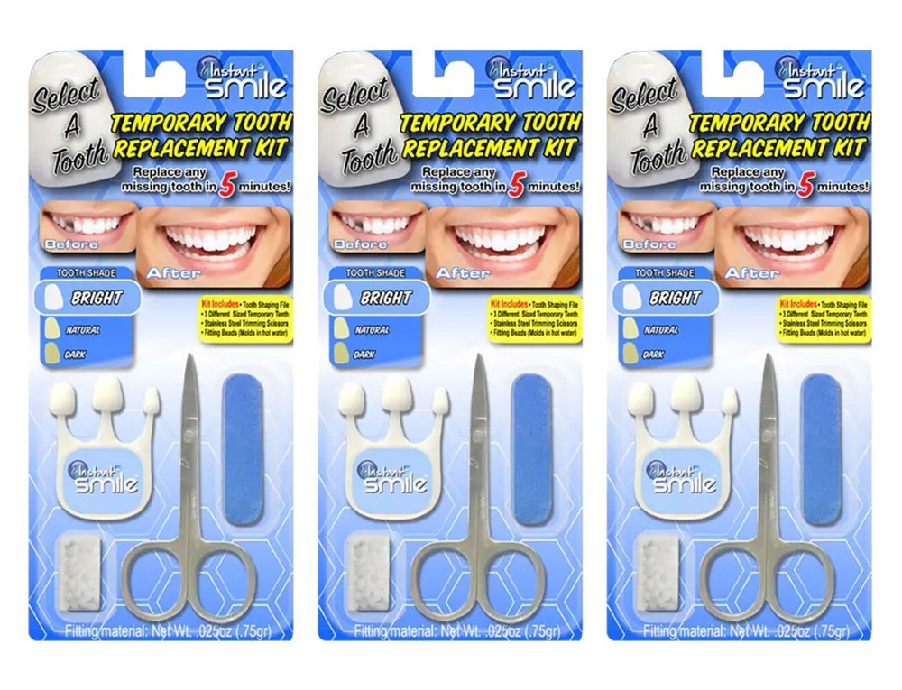 3 Pack Set Instant Smile Bright White Shade Temporary Teeth Replacement Kit