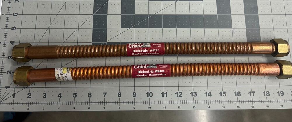 New 2-pack lot Dielectric WATER HEATER CONNECTOR 18" Sioux Chief 634-118 Copper