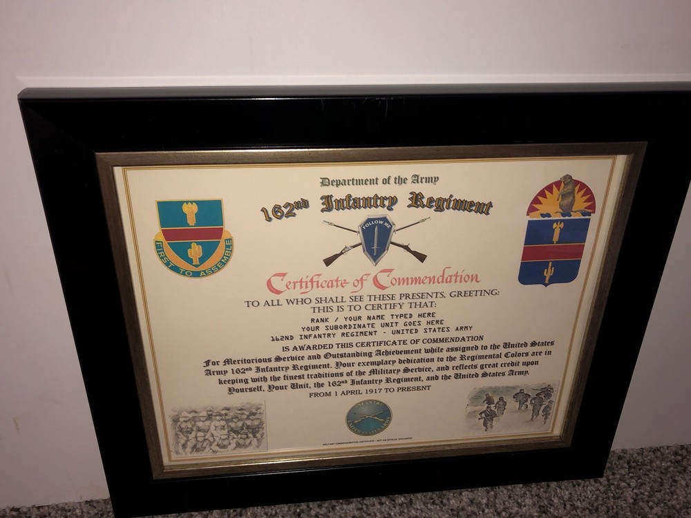 162ND INFANTRY REGIMENT / COMMEMORATIVE PRINT - CERTIFICATE OF COMMENDATION