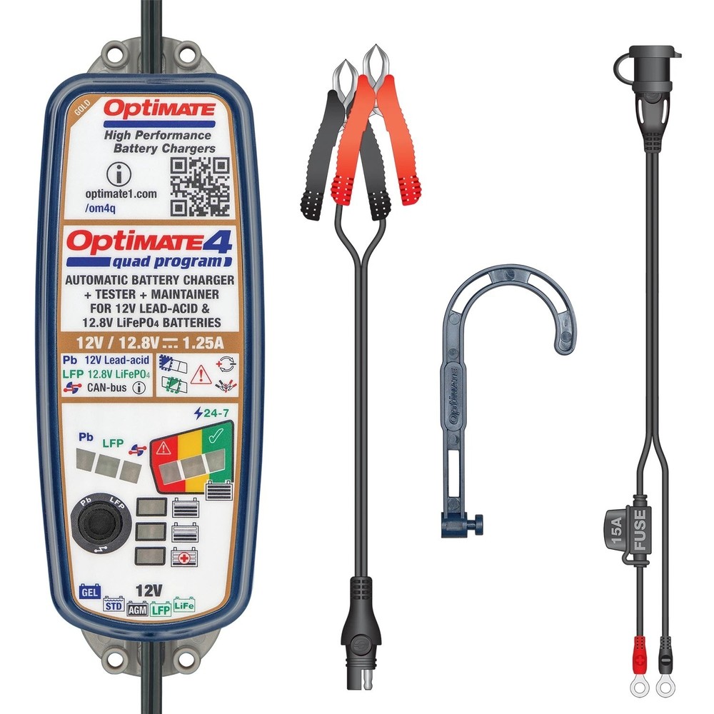 OPTIMATE 4 QUAD PROGRAM BATTERY CHARGER 12V / 12.8V LITHIUM CHARGE MAINTAINER