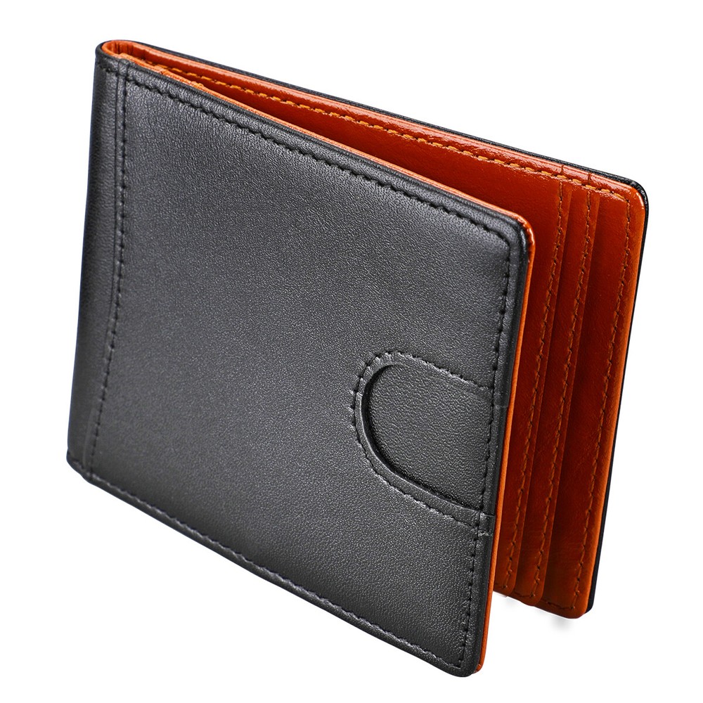 Leather Minimalist Bifold Wallets For Men RFID Blocking Slim Front Pocket Purse