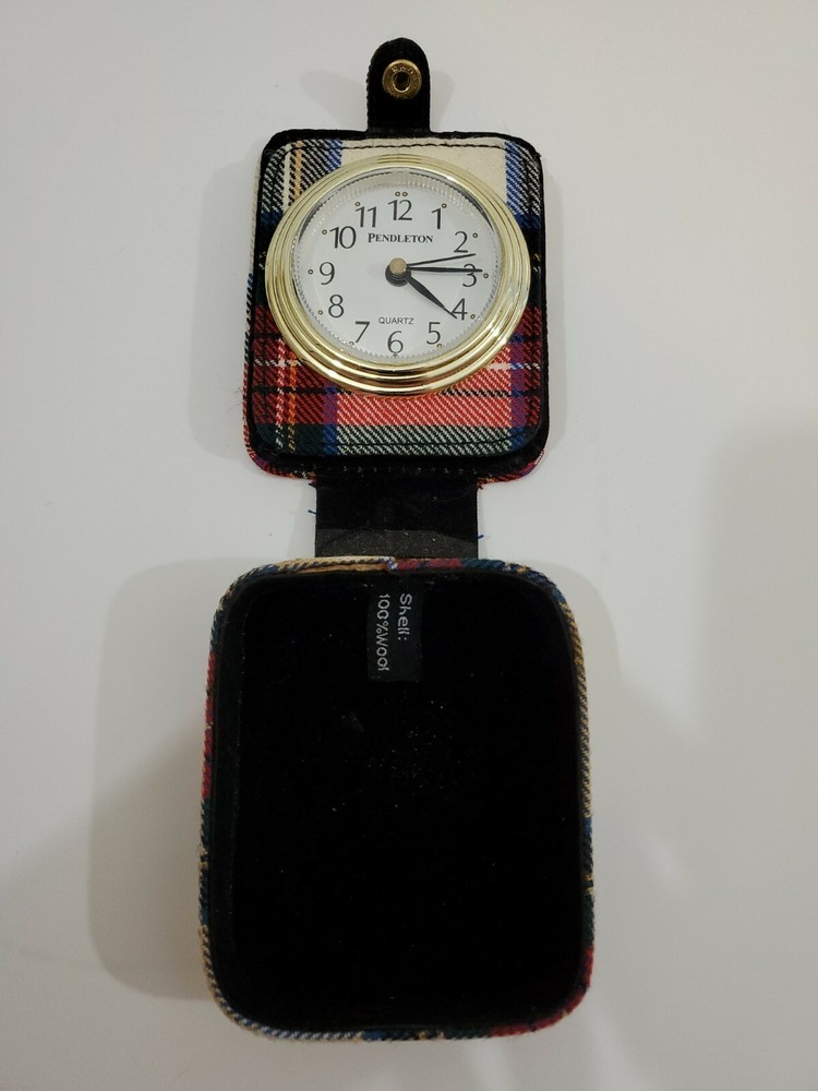 Pendleton Red Plaid Travel Clock 100% Wool Shell