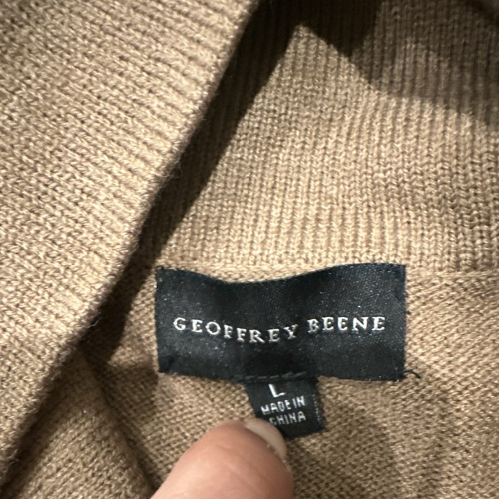 Geoffrey Beene Diamond Pattern Knit Turtleneck Pullover Sweater Beige L