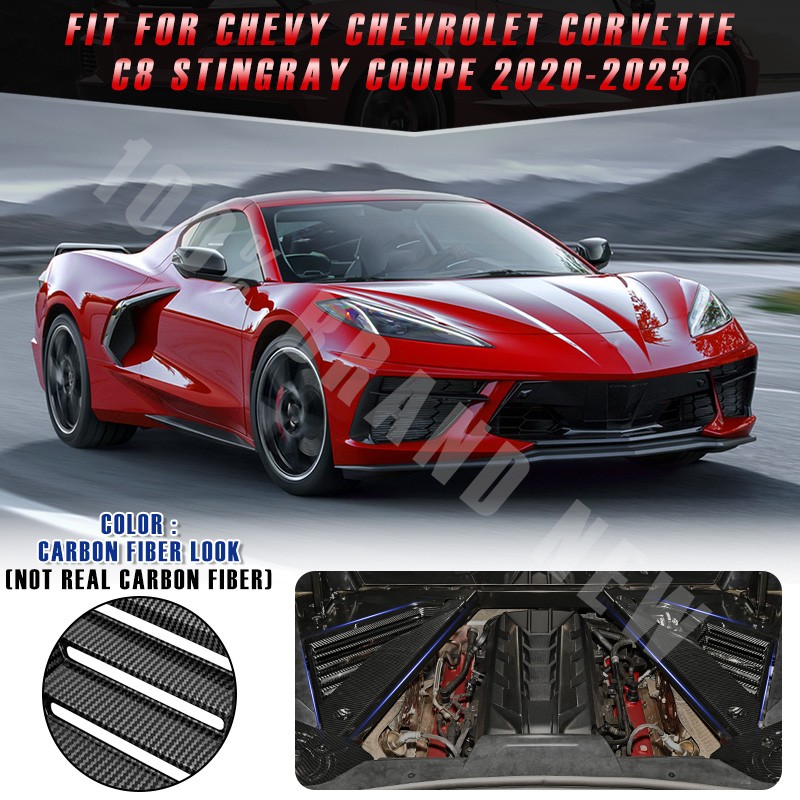 For Corvette C8 Stingray Coupe Carbon Black Engine Hood Bay Side Panel Cover US