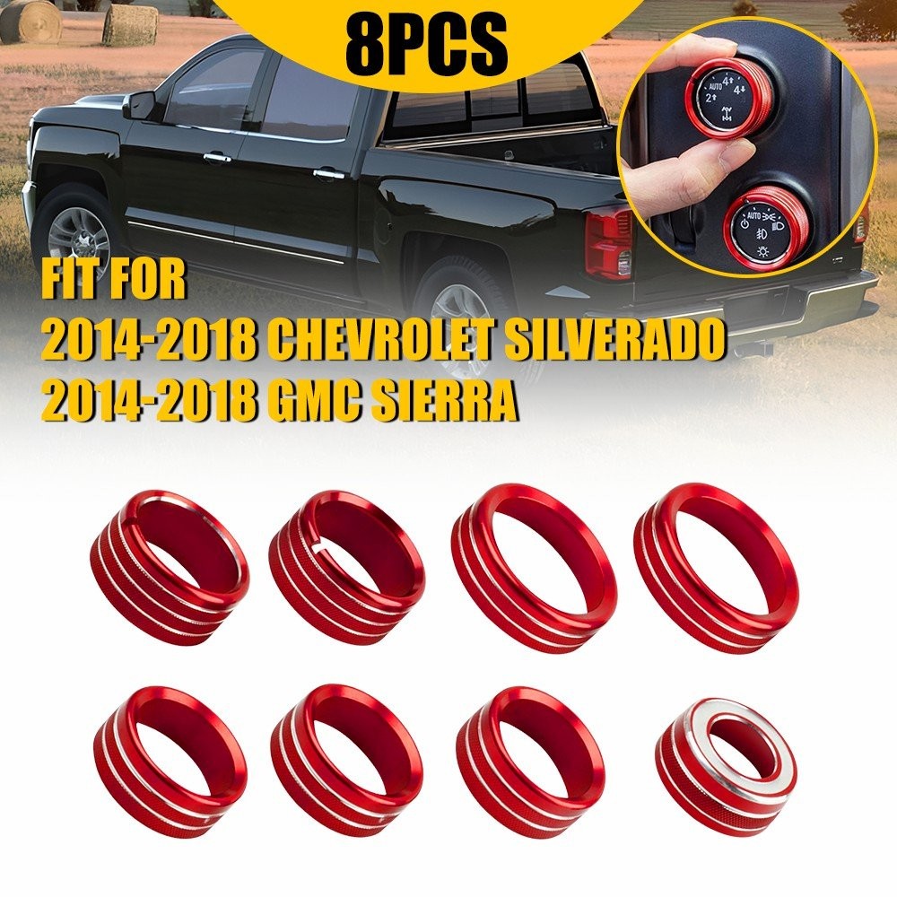 8pcs Center Control Switch Button Knob Ring Trim For 2014-2018 Chevy Silverado V