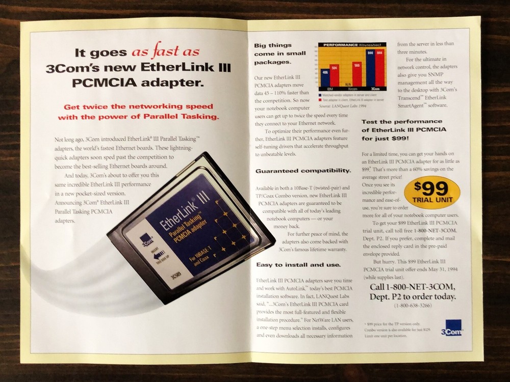 3Com - EtherLink III PCMCIA Adapter Sales Brochure (1994)