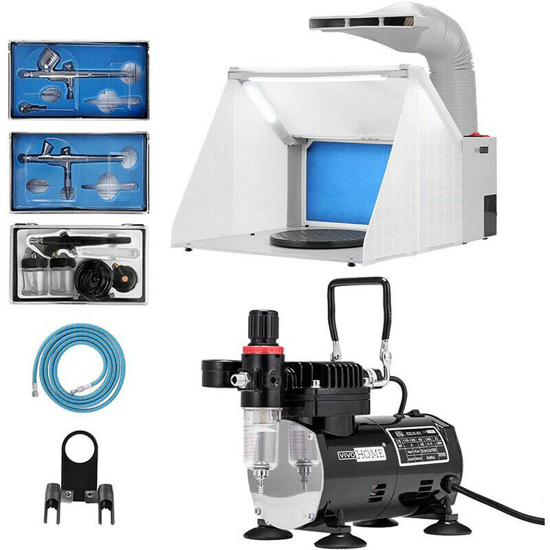 Airbrush Kit with Compressor Spray Booth Fan Filter Complete Set for Model Craft