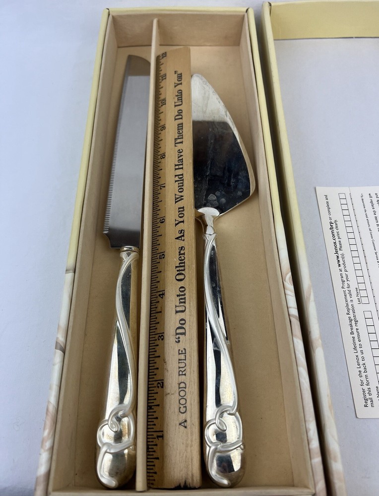 Lenox Forevermore 2-Pc Dessert Set Cake Server Knife Silver Stainless Heavy