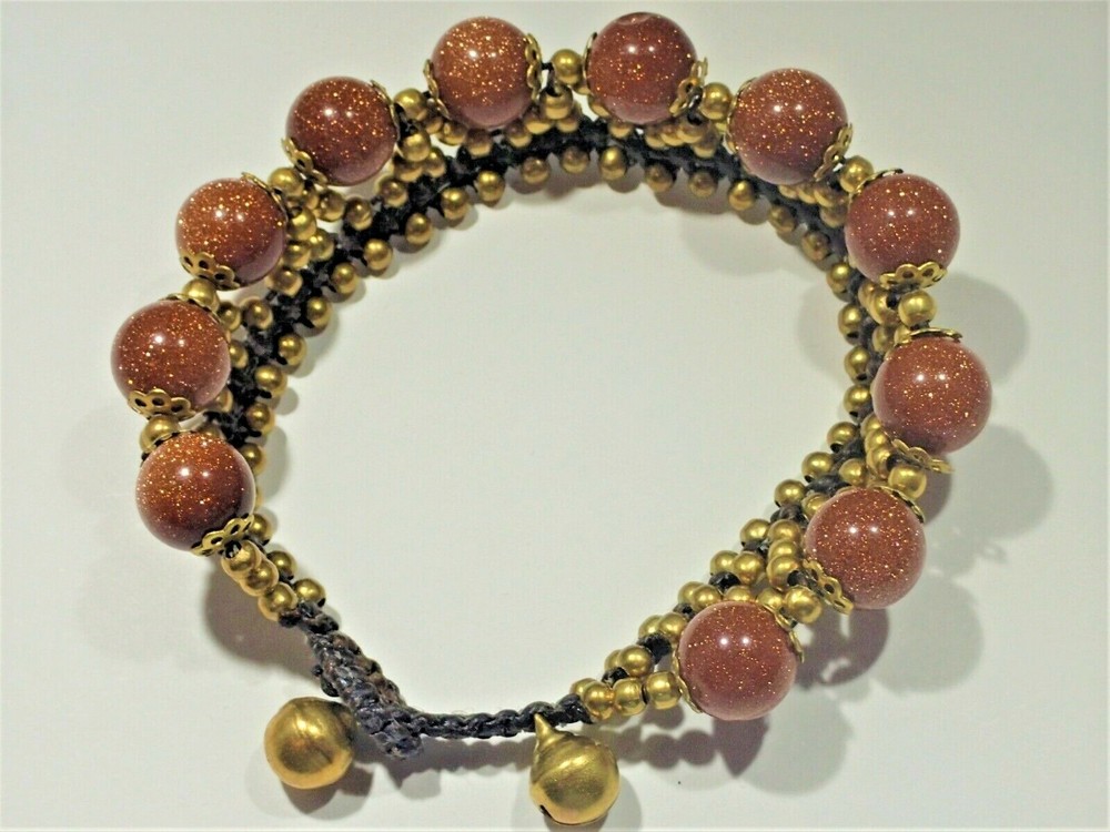 Brass Beaded Goldstone Bracelet 71/4'" L